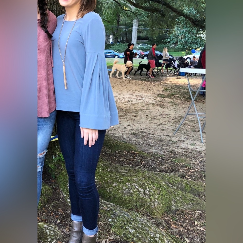 Ro & De Light Blue Bell Sleeve Blouse